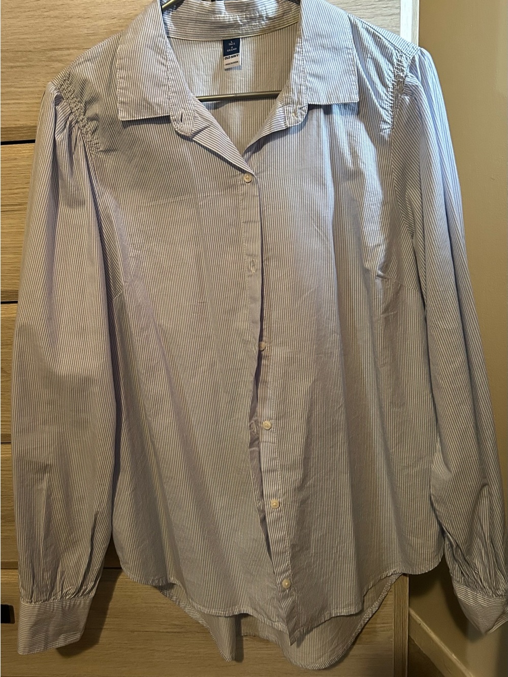 Old Navy Light Blue and White Striped Button-Up Shirt